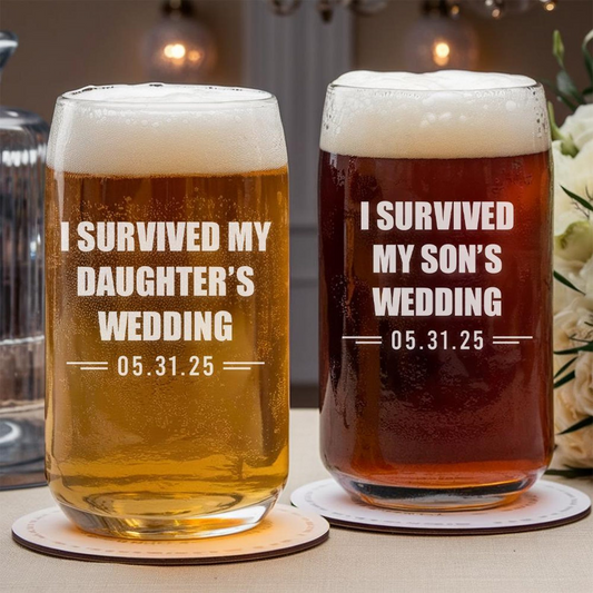 Personalized I Survived My Daughter’s Wedding Beer Can Glass | Custom Wedding Glasses | Funny Father Of The Bride Gift