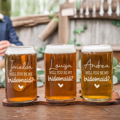 Personalized Will You Be My Bridesmaid Beer Can Glass | Custom Name Wedding Glasses | Gift For Bridesmaid