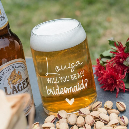 Personalized Will You Be My Bridesmaid Beer Can Glass | Custom Name Wedding Glasses | Gift For Bridesmaid