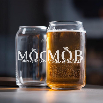 Personalized Mother of the Bride Groom Beer Can Glass Set | Custom Wedding Glasses | Gift For Wedding