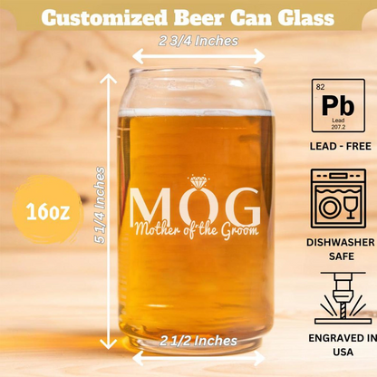Personalized Mother of the Bride Groom Beer Can Glass Set | Custom Wedding Glasses | Gift For Wedding