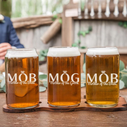 Personalized Mother of the Bride Groom Beer Can Glass Set | Custom Wedding Glasses | Gift For Wedding