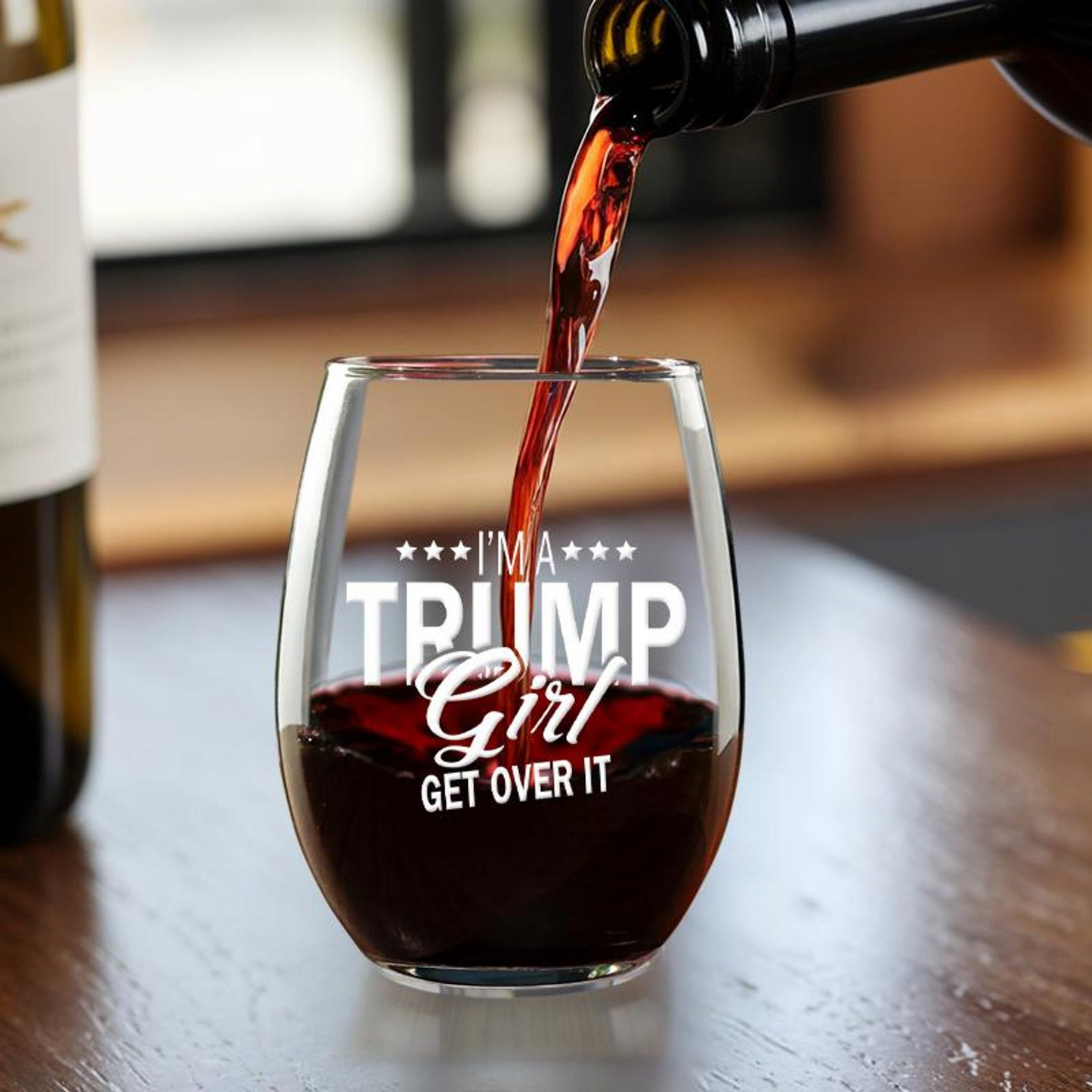 I'm A Trump Girl Get Over It Steamless Wine Glass | Trump 2024 Wine Glass | Engraved Wine Glass