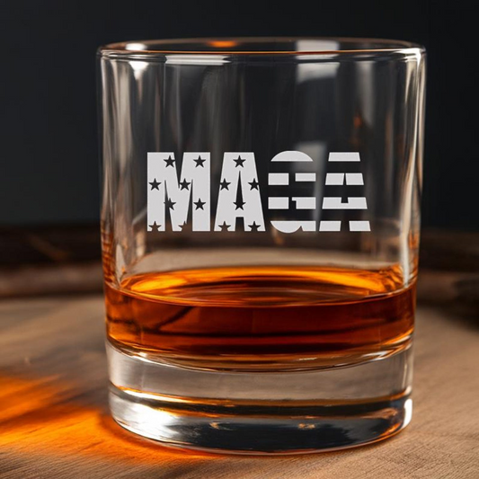 MAGA Whiskey Glass | Patriotic Gift For Trump Supporters | Engraved Whiskey Glass