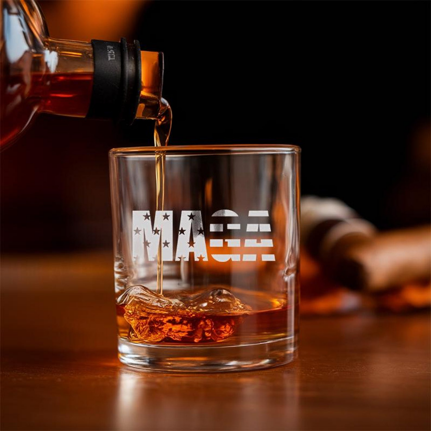 MAGA Whiskey Glass | Patriotic Gift For Trump Supporters | Engraved Whiskey Glass
