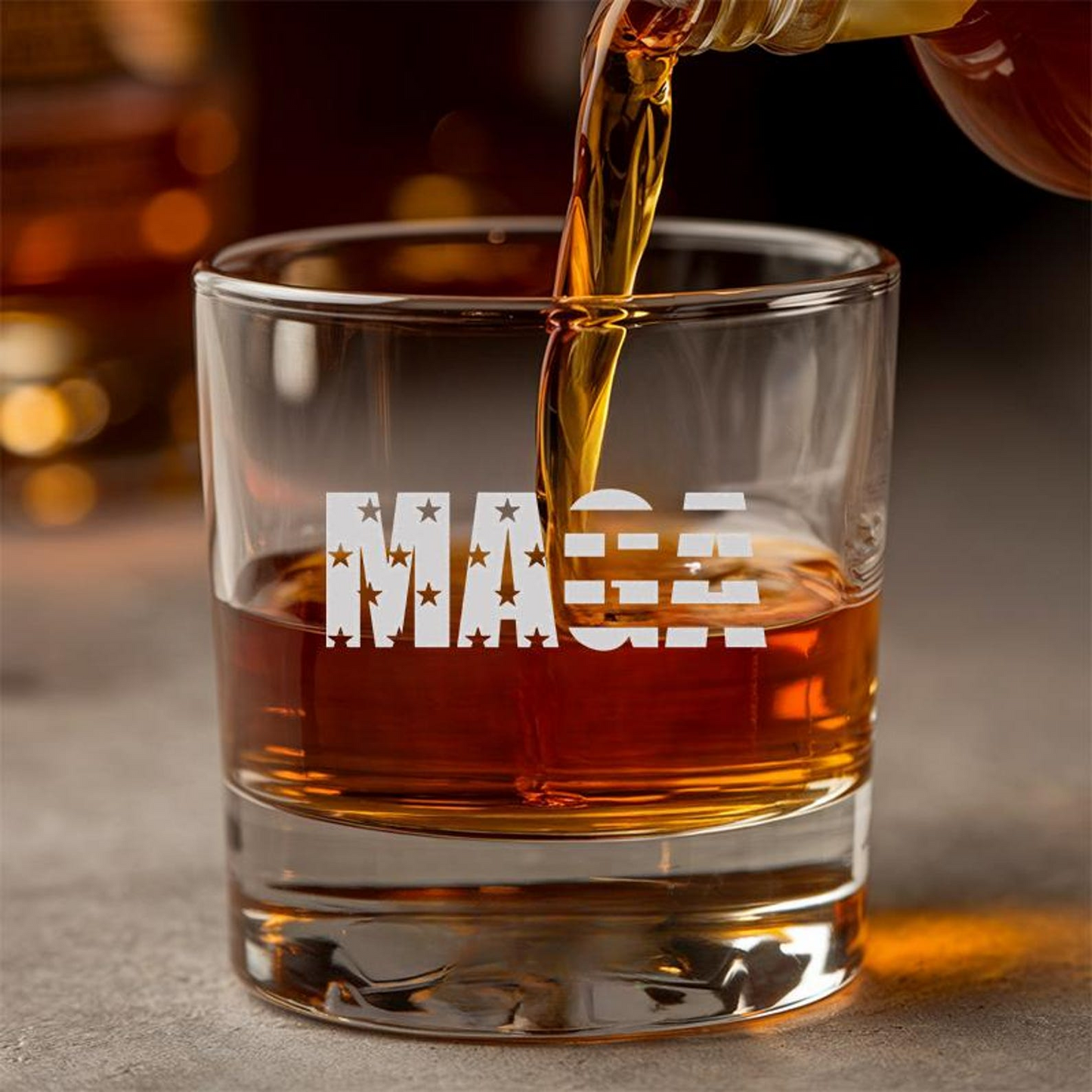 MAGA Whiskey Glass | Patriotic Gift For Trump Supporters | Engraved Whiskey Glass