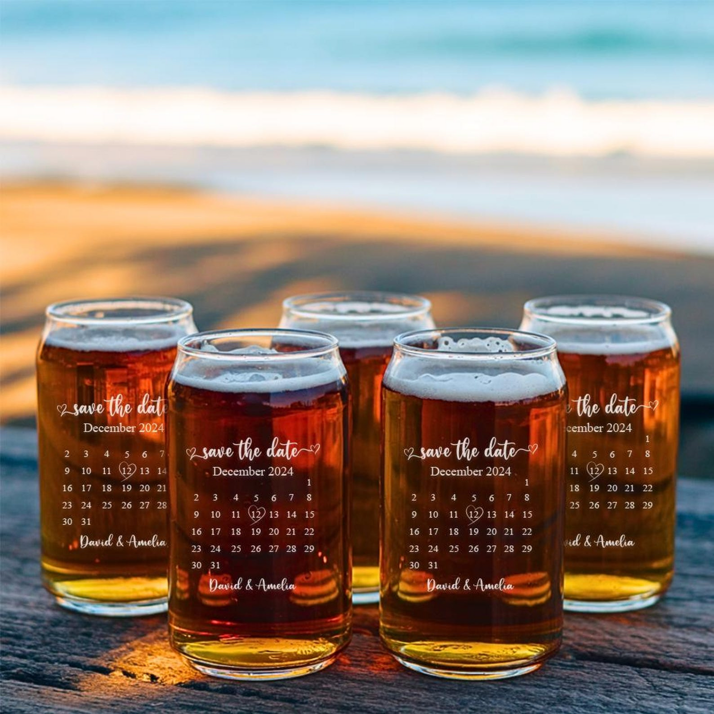 Personalized Calendar Save the Date Beer Can Glass | Custom Mr And Mrs Wedding Glasses | Gift For Couple