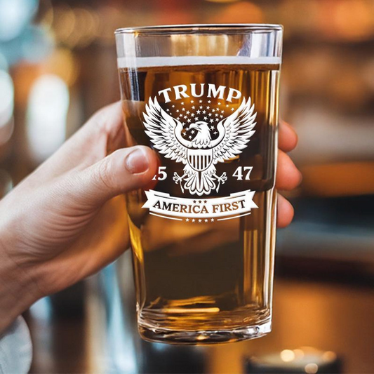 Trump 45 47 America First Pint Glass | Trump 2024 Pint Glass | Patriotic Gift Engraved Beer Glass