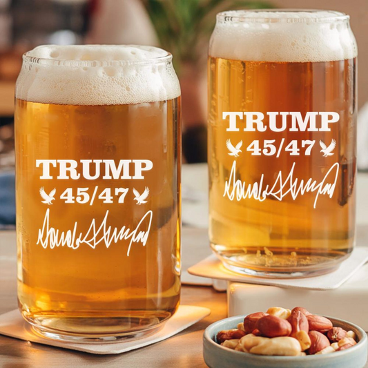Trump 45 & 47 Take America Back Beer Can Glass 16oz | Trump Presidential Pint Glass | Patriotic Gift