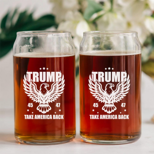 Trump 45 47 Eagle Beer Can Glass 16oz | Trump Presidential Pint Glass | Patriotic Gift
