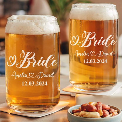 Personalized Bridal Party Beer Can Glass Set | Custom Wedding Glasses | Gift For Wedding
