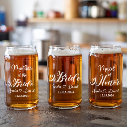 Personalized Bridal Party Beer Can Glass Set | Custom Wedding Glasses | Gift For Wedding
