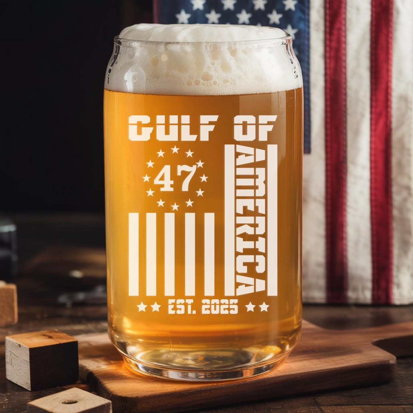 Gulf Of America Beer Can Glass 16oz | Trump Presidential Pint Glass | Patriotic Gift