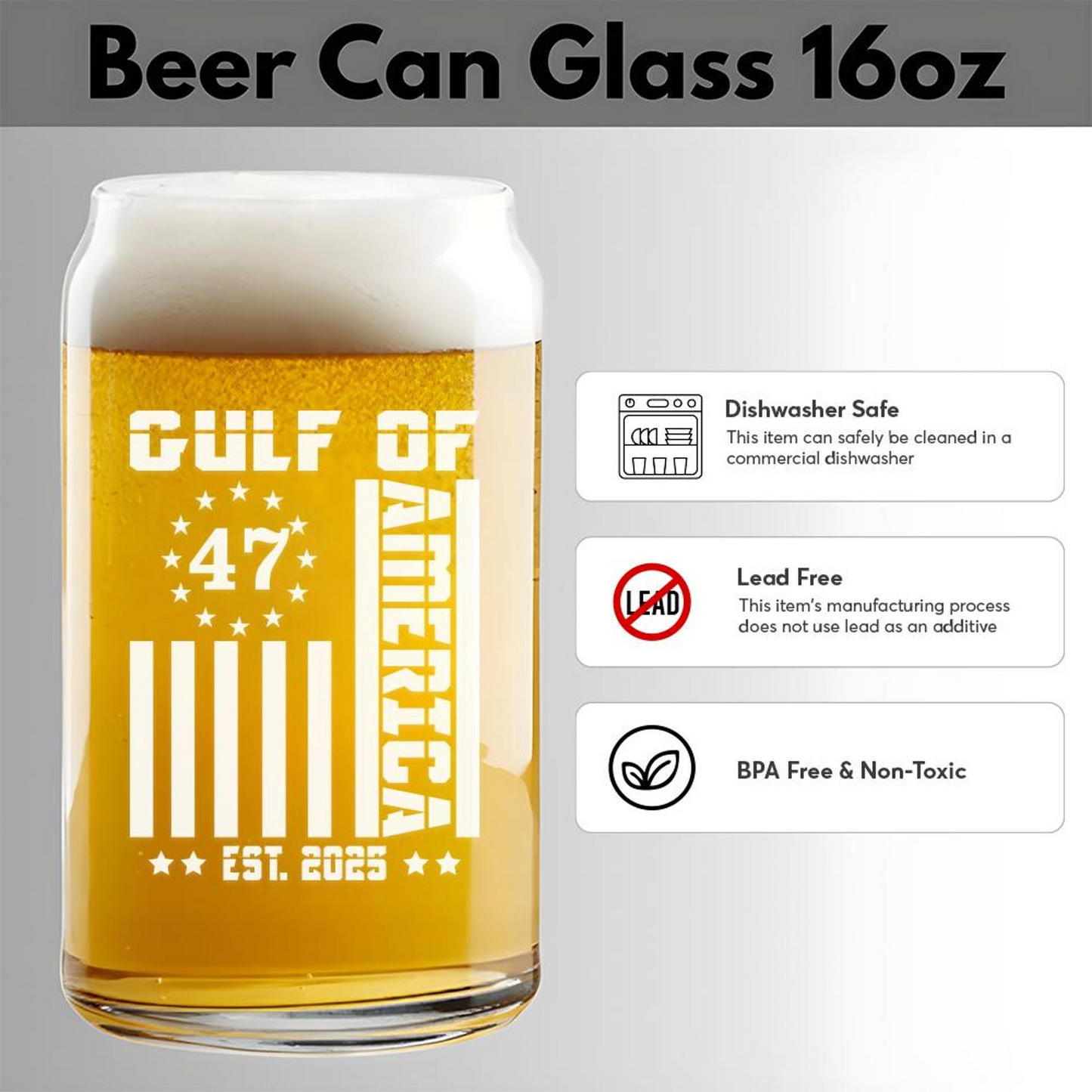 Gulf Of America Beer Can Glass 16oz | Trump Presidential Pint Glass | Patriotic Gift