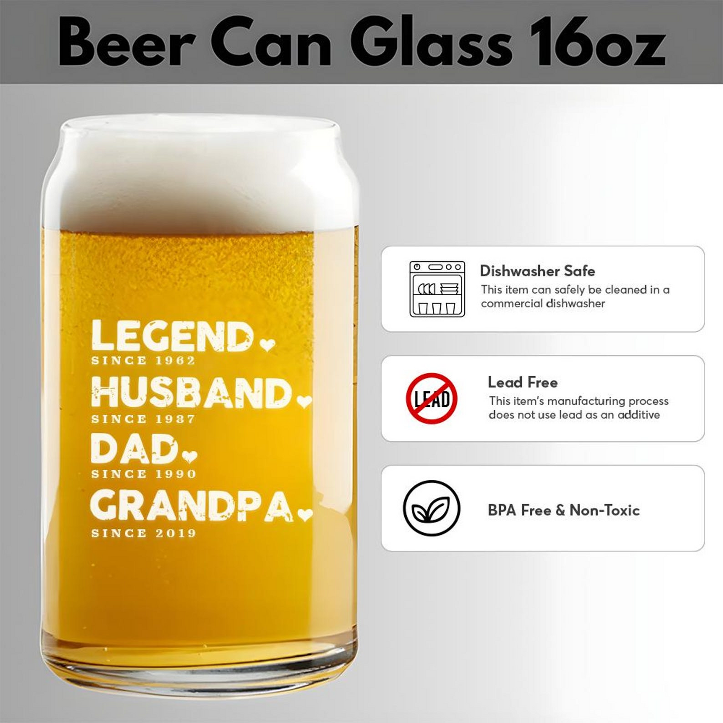 Peronalized Legend Husband Dad Grandpa Beer Can Glass 16oz | Father's Day Gift | Gift Idea For Dad