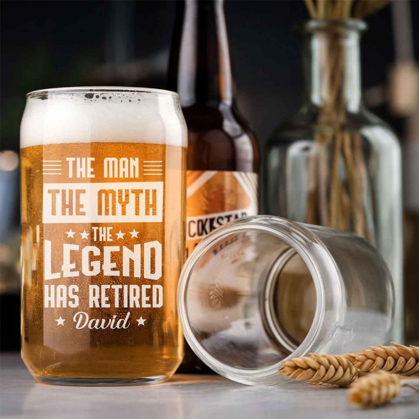 Personalized The Man The Myth The Legend Beer Can Glass 16 Oz | Retirement Gift | Beer Can Glass For Retirees