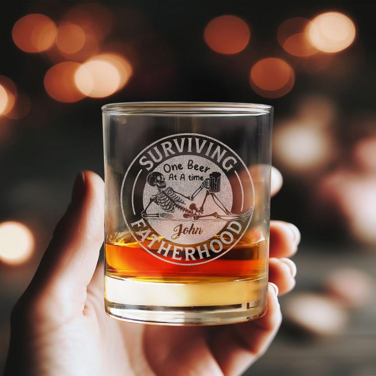 Personalized Surviving Fatherhood Whiskey Glass 11 Oz | Gift For Dad | Father's Day Gift