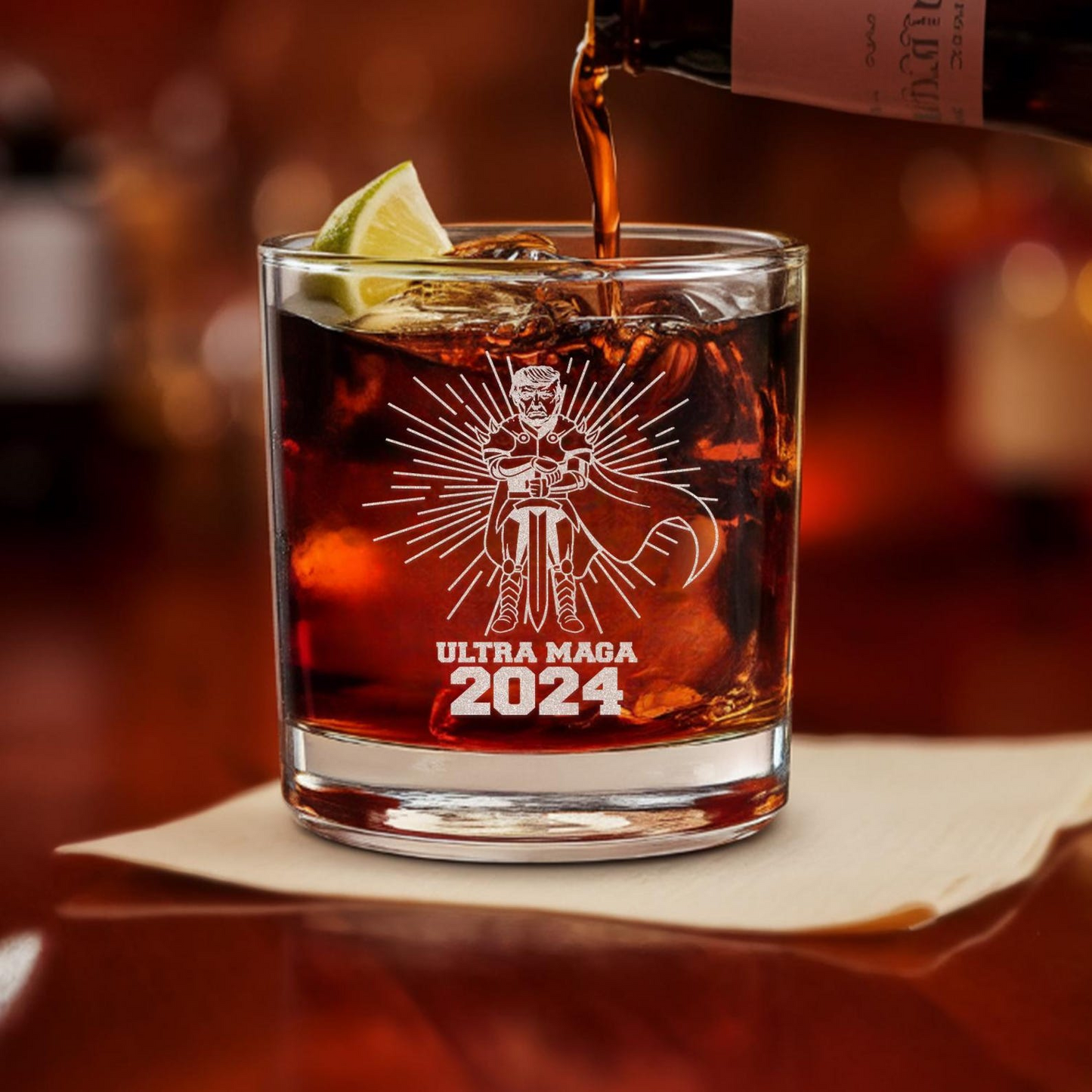 Ultra Maga Trump 2024 Whiskey Glass | Patriotic Gift For Trump Supporters | Engraved Whiskey Glass