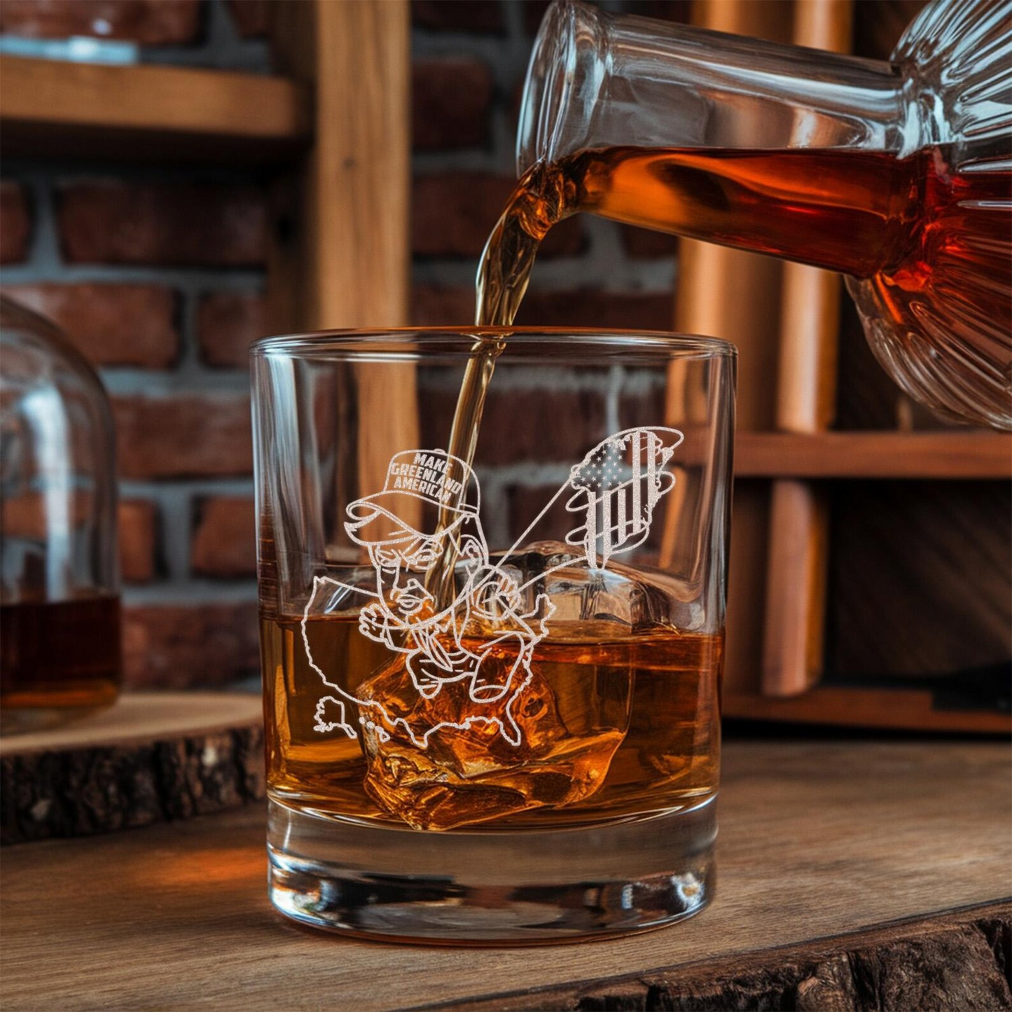 New Trade America First Whiskey Glass 11 oz | Patriotic Gift For Trump Supporters | Engraved Whiskey Glass
