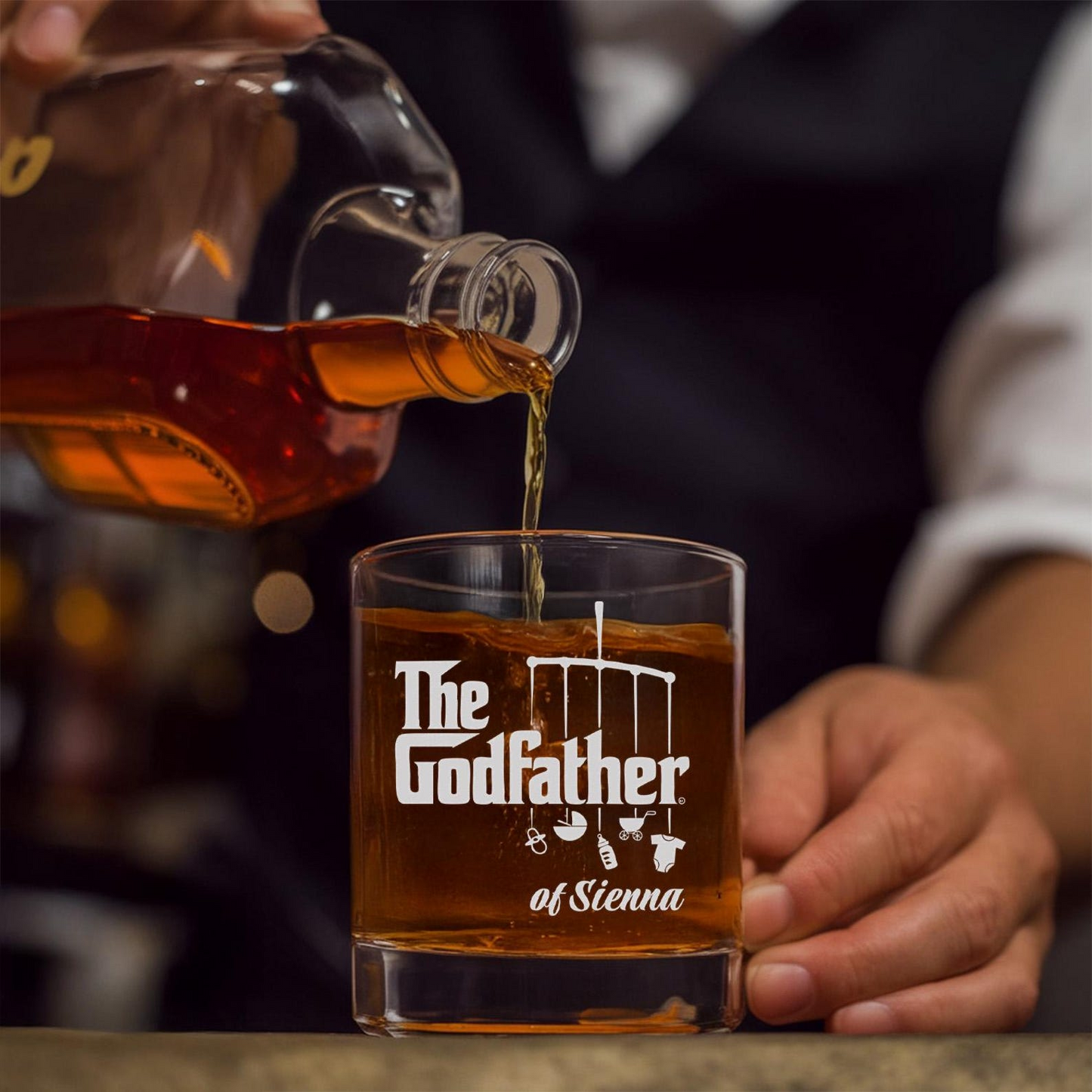 Custom Name The Godfather Whiskey Glass 11 Oz | Best Gift For Dad | Father's Day Gift