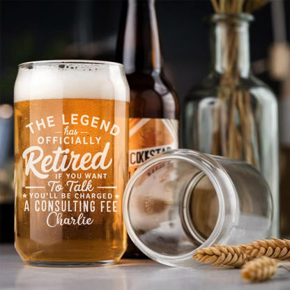 Custom Name The Legend Has Officially Retired Beer Can Glass 16 Oz | Retirement Gift | Beer Can Glass For Retirees
