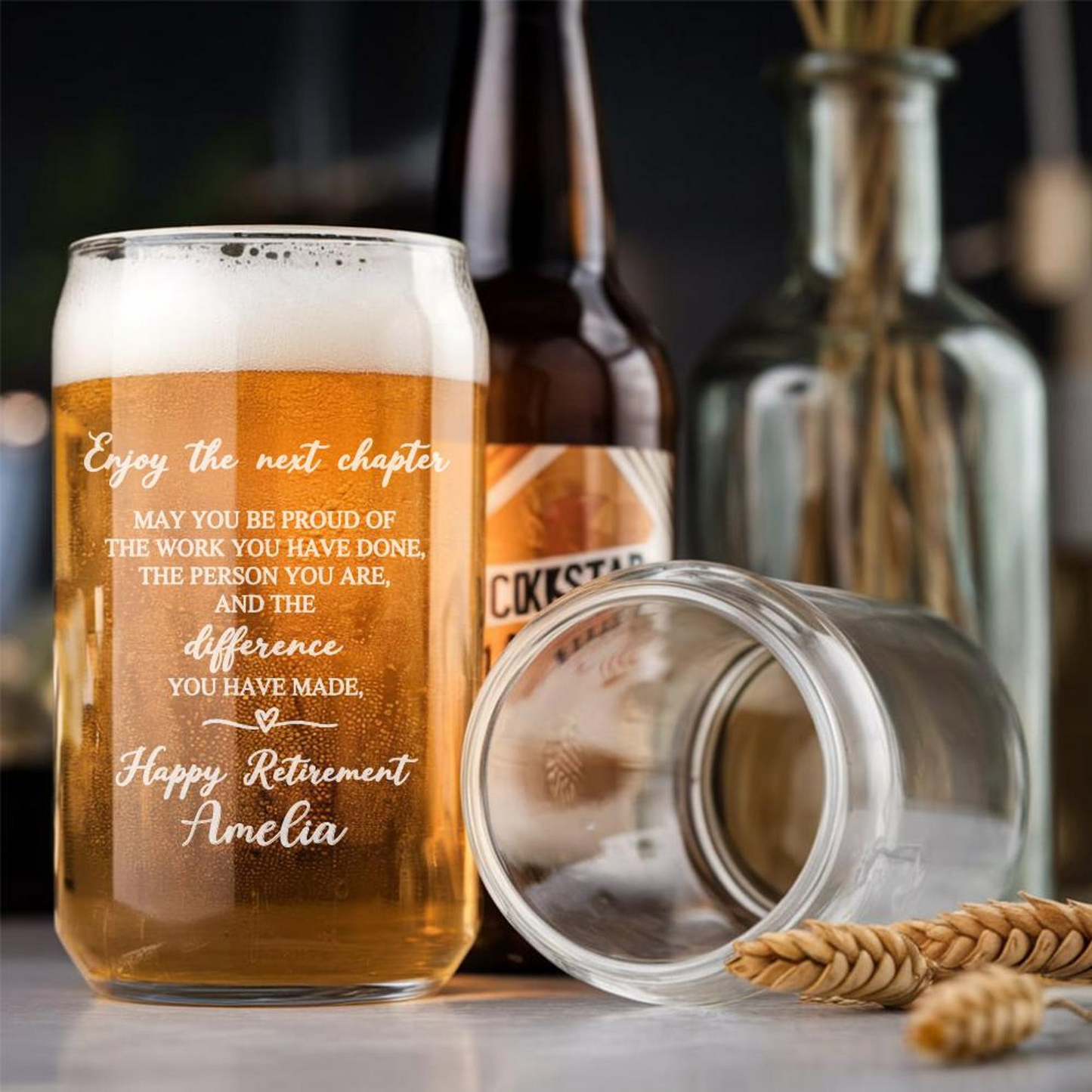 Personalized Enjoy The Next Chapter Beer Can Glass 16 Oz | Retirement Gift | Beer Can Glass For Retirees