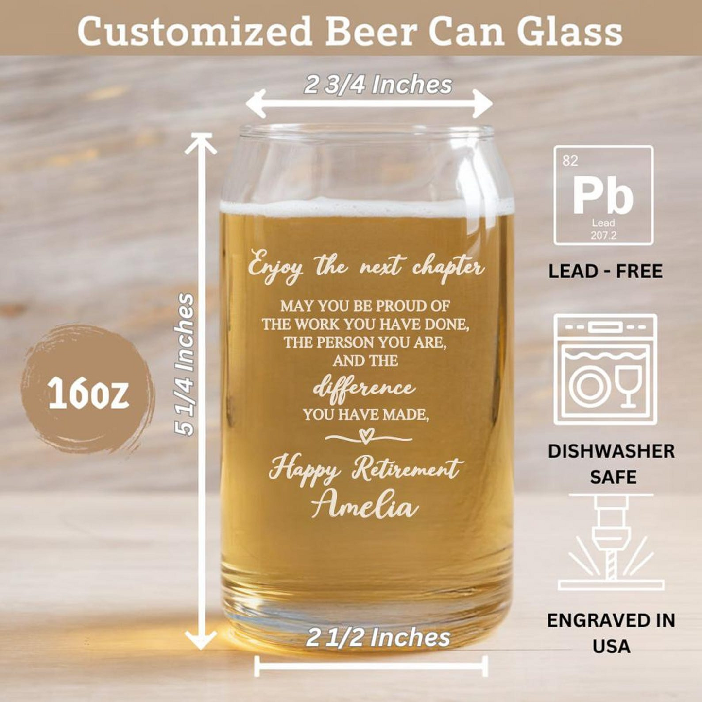 Personalized Enjoy The Next Chapter Beer Can Glass 16 Oz | Retirement Gift | Beer Can Glass For Retirees