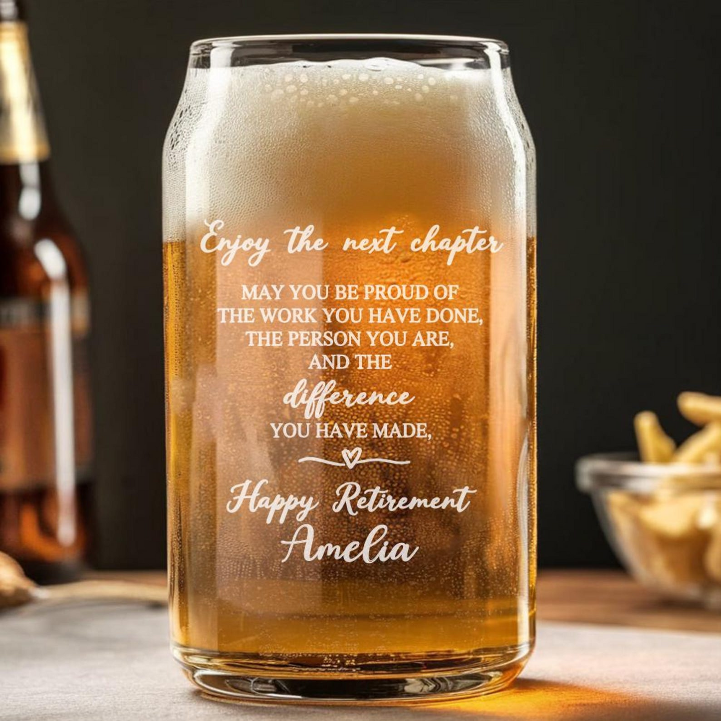 Personalized Enjoy The Next Chapter Beer Can Glass 16 Oz | Retirement Gift | Beer Can Glass For Retirees