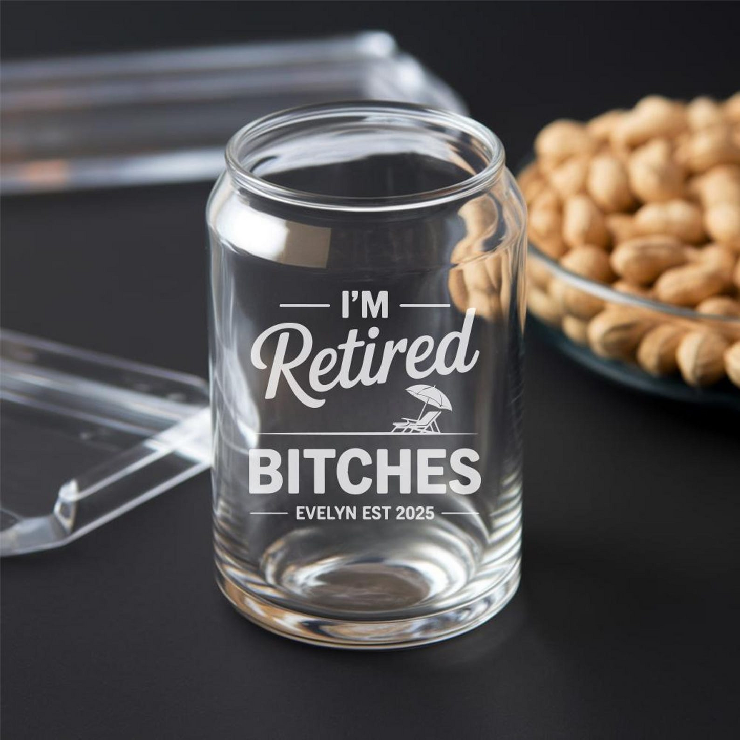 Personalized I'm Retired Bitches Beer Can Glass 16 Oz | Retirement Gift | Beer Can Glass For Retirees
