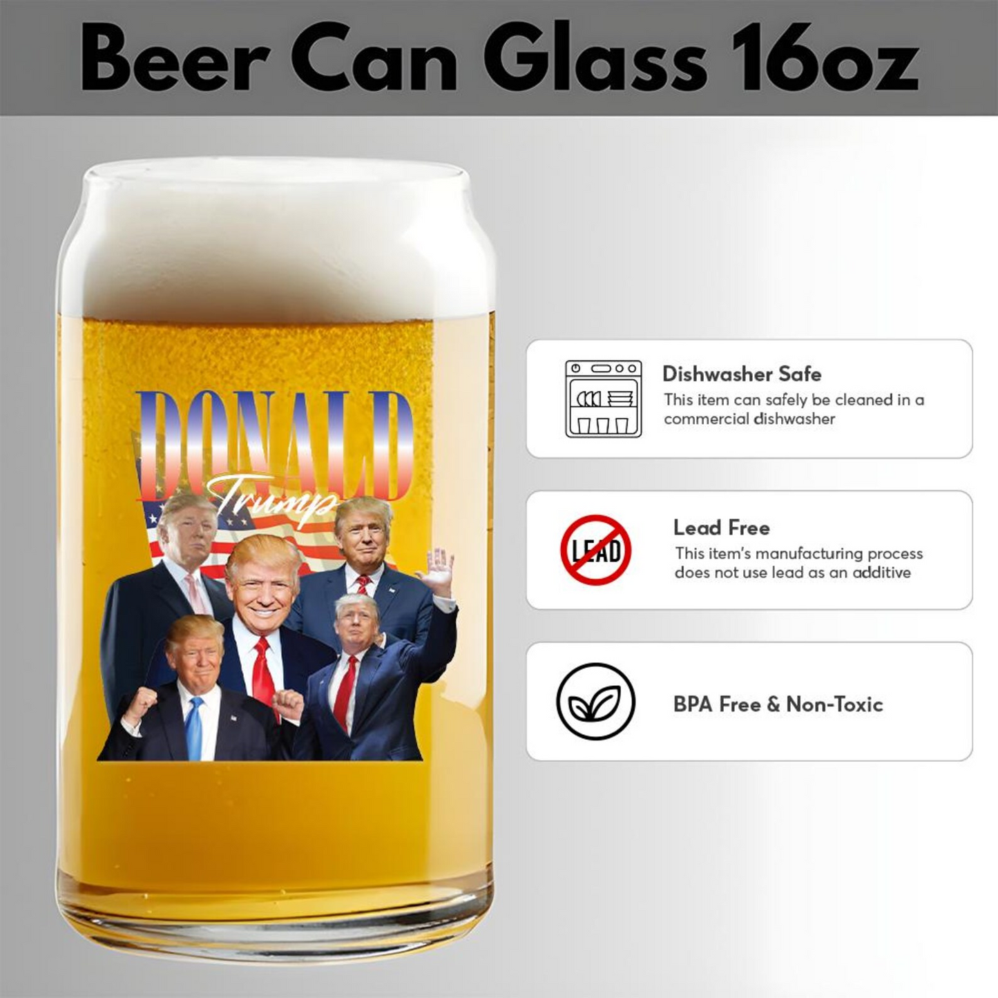 Retro Donald Trump Beer Can Glass 16oz | Trump Presidential Beer Can Glass | Gift For Trump Supporters