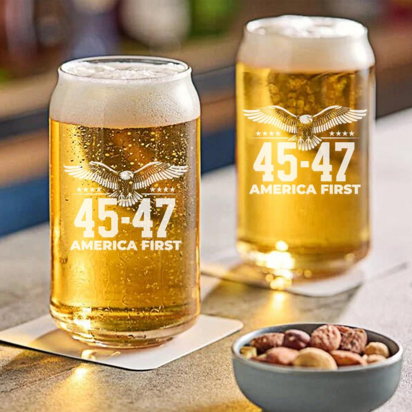 Trump 45 47 America First Beer Can Glass 16oz | Trump Presidential Pint Glass | Gift For Trump Supporters