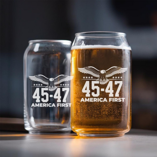Trump 45 47 America First Beer Can Glass 16oz | Trump Presidential Pint Glass | Gift For Trump Supporters