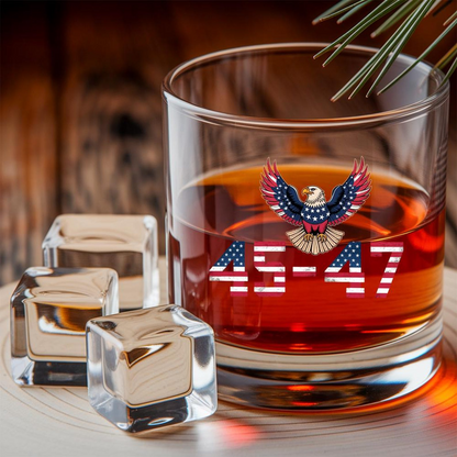 Trump 45 47 American Flag Decanter & Whiskey Glass Set | Patriotic Gift | Engraved Whiskey Decanter