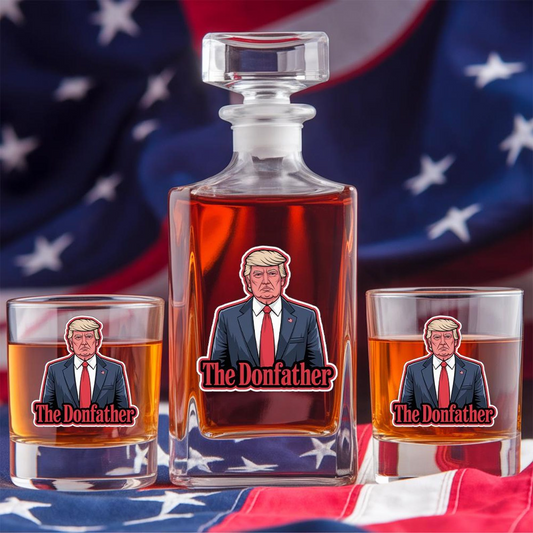 Trump The Donfather Decanter & Whiskey Glass Set | Patriotic Gift | Funny Engraved Whiskey Decanter