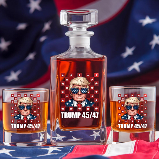 President Donald Trump Decanter & Whiskey Glass Set | Patriotic Gift | Engraved Whiskey Decanter