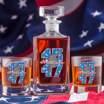 Donald Trump 45/47 Decanter & Whiskey Glass Set | Patriotic Gift | Engraved Whiskey Decanter