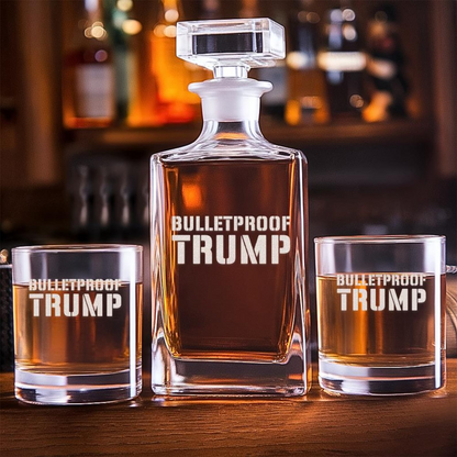 Bulletproof Trump Decanter & Whiskey Glass Set | Engraved Whiskey Decanter | Gift For Trump Supporters