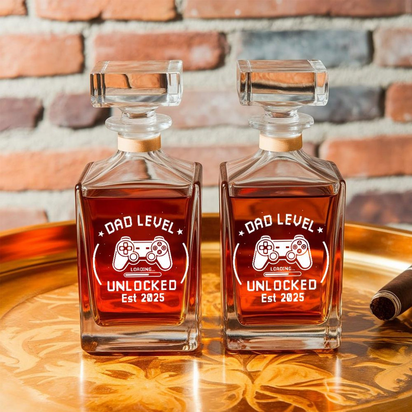 Personalized Dad Lever Unlocked Whiskey Glass And Decanter Set | Father's Day Gift | Gift For Dad