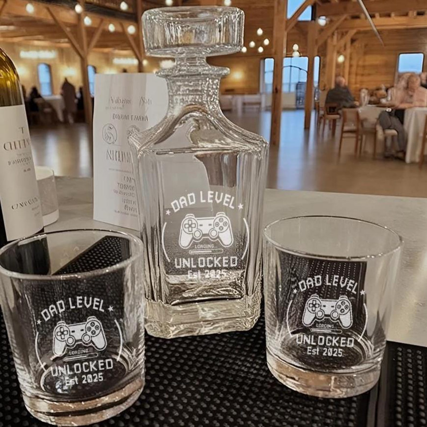 Personalized Dad Lever Unlocked Whiskey Glass And Decanter Set | Father's Day Gift | Gift For Dad