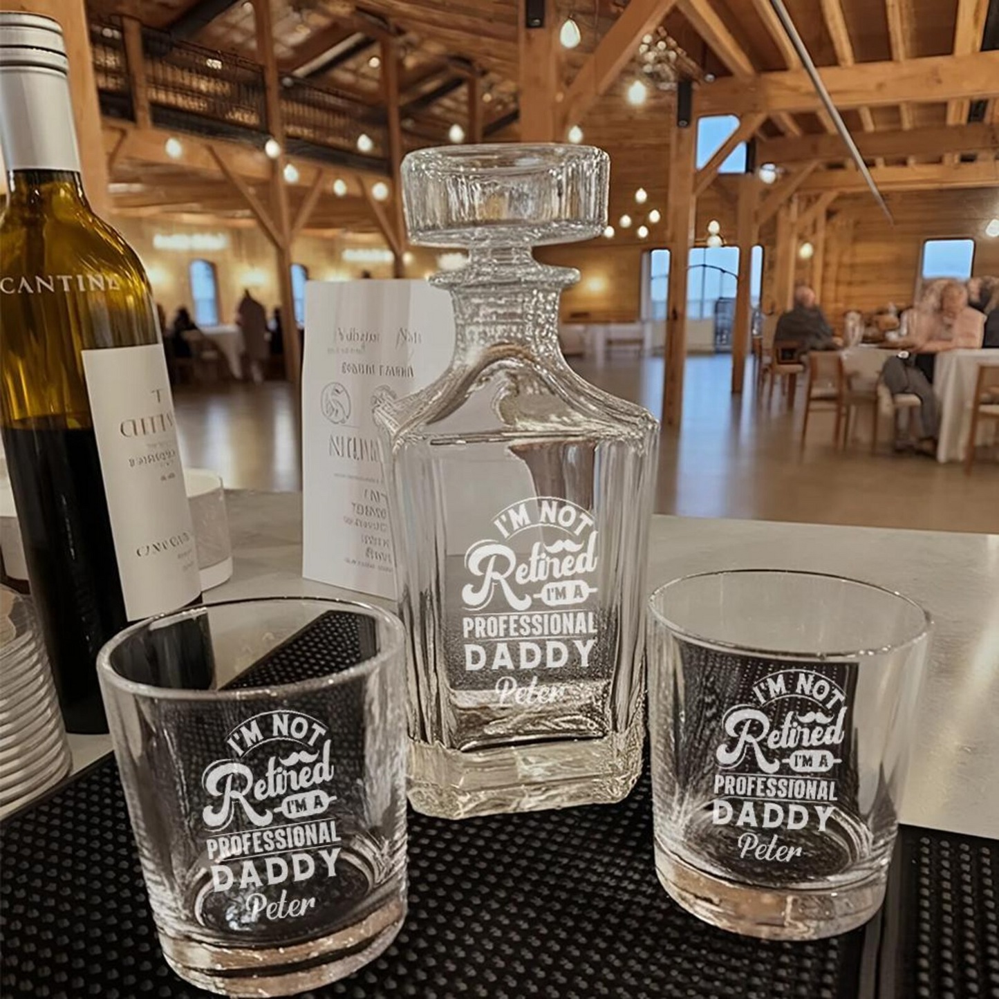 Personalized I'm Not Retired Daddy Whiskey Decanter Set With Glasses | Retirement Gift | Engraved Whiskey Decanter Set