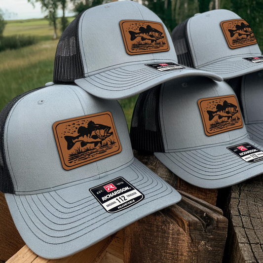 Bass Fishing Trucker Hat | Leather Patch Hat | Gift For Fisherman | Dad Gift