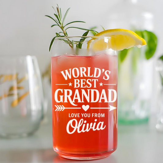Custom Name World's Best Grandad Beer Can Glass 16oz | Father's Day Gift | Gift For Dad