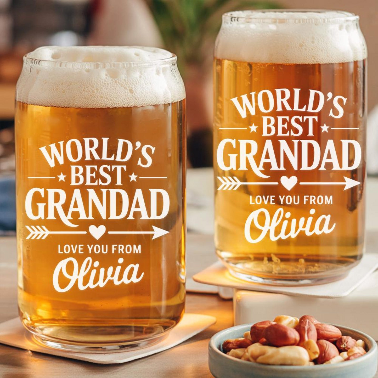 Custom Name World's Best Grandad Beer Can Glass 16oz | Father's Day Gift | Gift For Dad