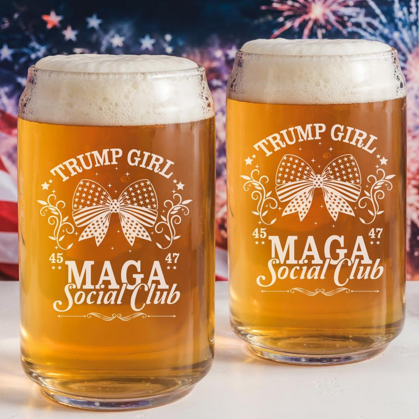 Trump Girl Maga Beer Can Glass 16oz | Trump Presidential Beer Can Glass | Gift For Trump Supporters