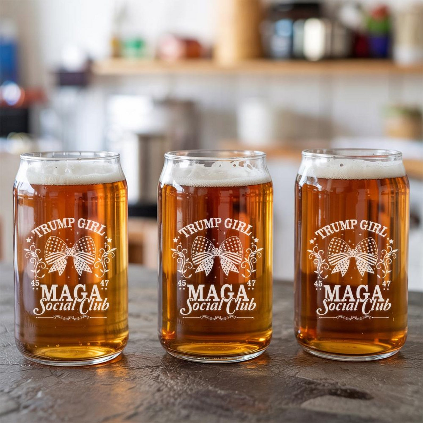 Trump Girl Maga Beer Can Glass 16oz | Trump Presidential Beer Can Glass | Gift For Trump Supporters