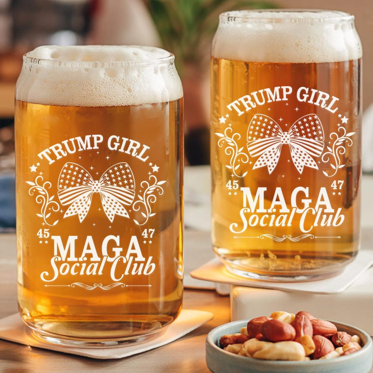 Trump Girl Maga Beer Can Glass 16oz | Trump Presidential Beer Can Glass | Gift For Trump Supporters
