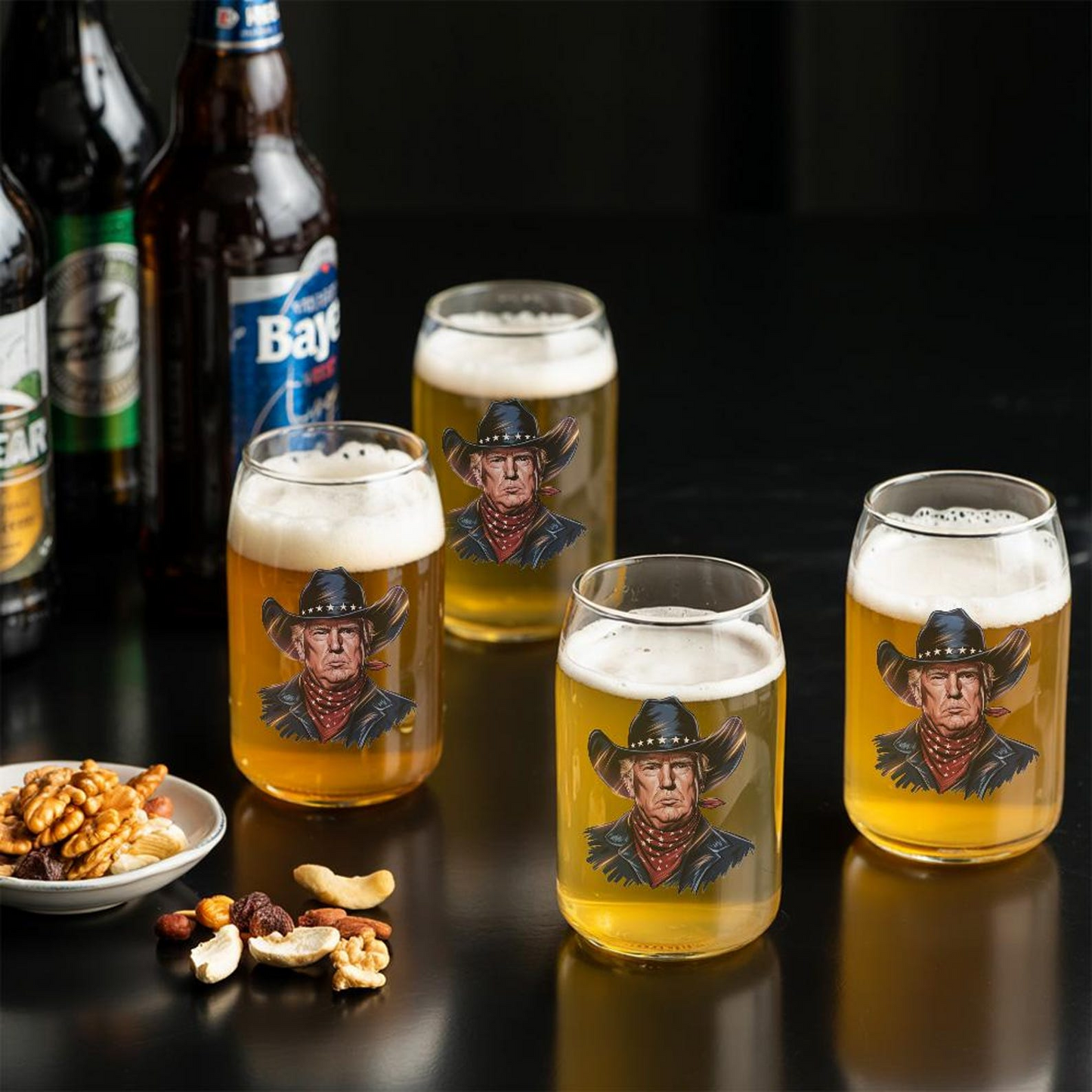 Trump 2024 President Cowboy Outlaw Flag Beer Can Glass 16oz | Trump Presidential Beer Can Glass | Gift For Trump Supporters