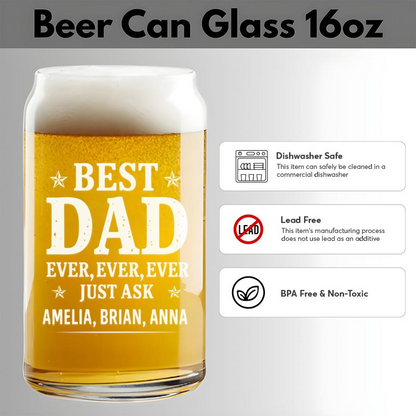 Personalized Best Dad And Kids Name Beer Can Glass 16oz | Father's Day Gift | Funny Gift Idea For Dad