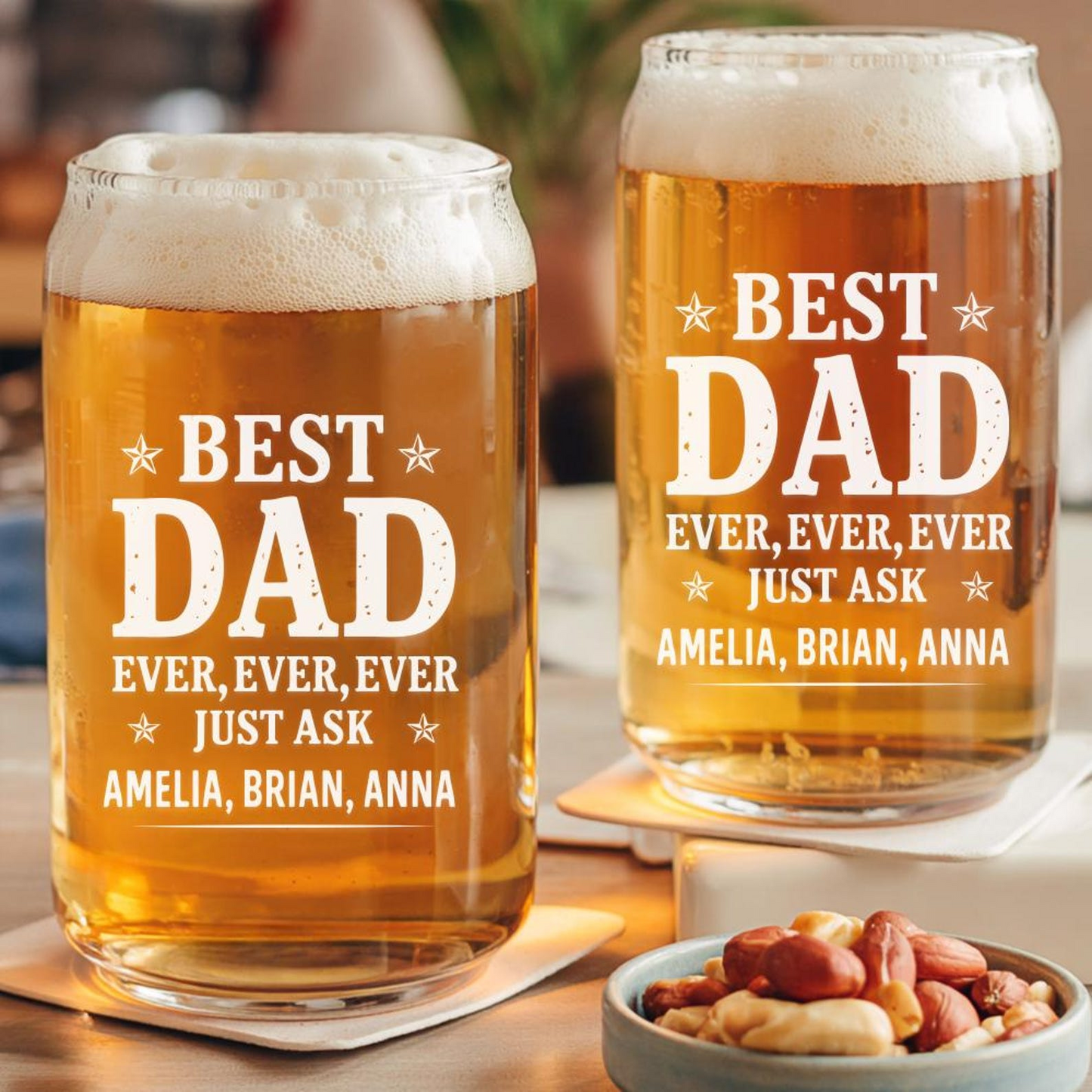 Personalized Best Dad And Kids Name Beer Can Glass 16oz | Father's Day Gift | Funny Gift Idea For Dad