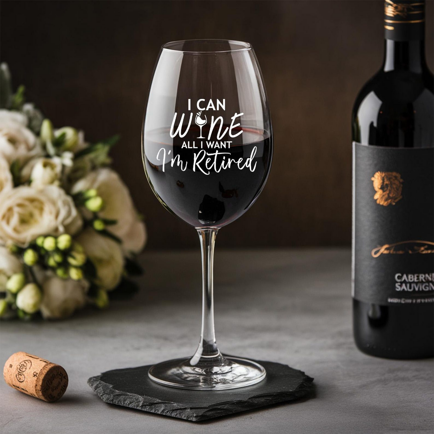 I Can Wine All I Want I'm Retired Tallo Wine Glass And Decanter Set | Funny Wine Decanter Glass | Retirement Gift For Women Or Men